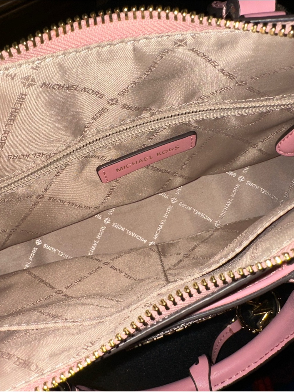 Michael Kors Pink and Vanilla Logo Satchel with Gold Hardware - Picture 6 of 7